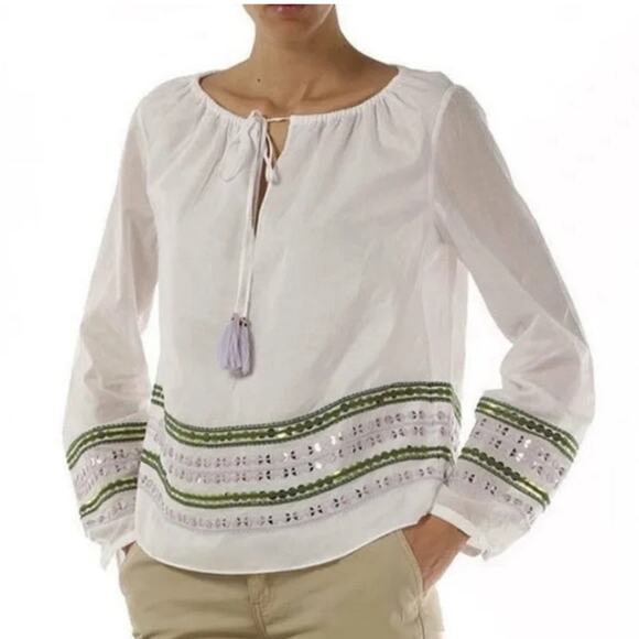 Tory Burch Tops - Tory Burch White Madeline Sequin Hem Blouse